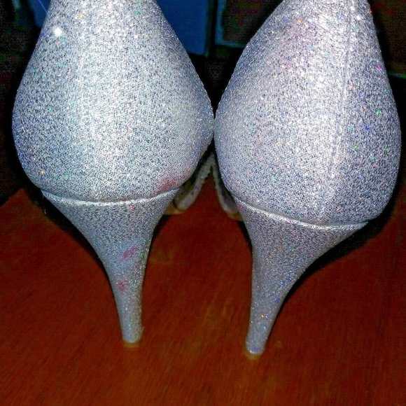 TOP Moda Silver stilettos Peep toe shimmery embellished fancy party Cinderella - Picture 8 of 11